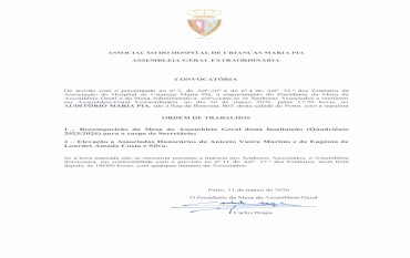 Convocatória Assembleia-Geral Extraordinária para Recomposição da Mesa da Assembleia-Geral para o cargo de Secretário e Elevação a Associados Honorários